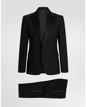 Dolce & Gabbana Single-Breasted Wool Tuxedo Sicilia Light Suit - Black