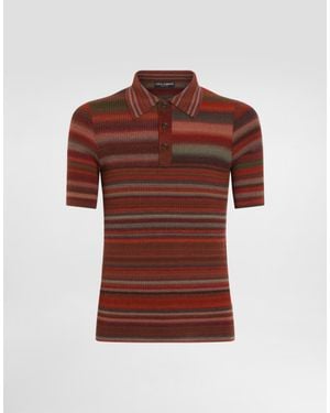 Dolce & Gabbana Striped Wool Polo Shirt - Red