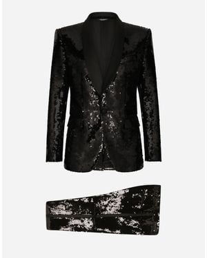 Dolce & Gabbana Sequined Single-Breasted Sicilia-Fit Tuxedo Suit - Black