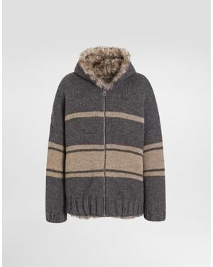 Dolce & Gabbana Knitted Jacket With Fur - Grey
