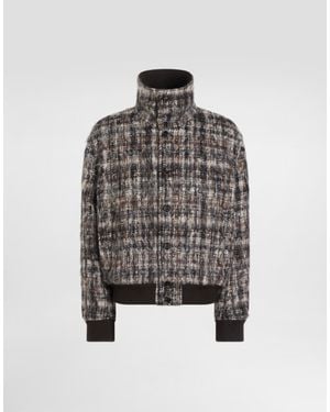 Dolce & Gabbana Mohair Blend Check Bomber Jacket - Gray