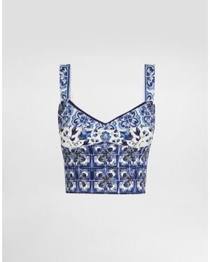 Dolce & Gabbana Majolica-Print Charmeuse Corset - Blue