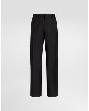 Dolce & Gabbana Pinstripe Wool Pants - Black