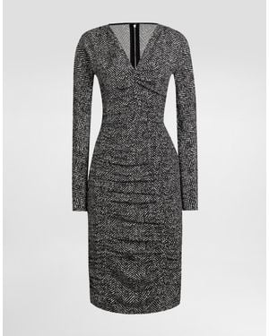 Dolce & Gabbana Chevron Print Cady Midi Dress - Gray