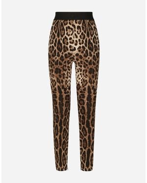 Dolce & Gabbana Leopard-Print Charmeuse Leggings - White