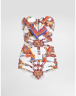 Dolce & Gabbana Body En Charmeuse Con Estampado Carretto - Blanco