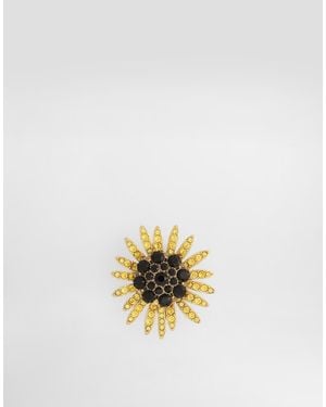 Dolce & Gabbana Sartoria Floral Brooch With Rhinestones - Métallisé