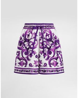 Dolce & Gabbana Majolica-Print Twill Shorts - Purple