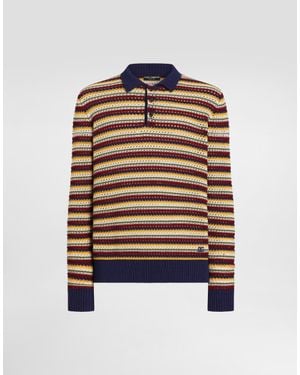 Dolce & Gabbana Striped Cotton Polo Shirt - Blue