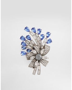 Dolce & Gabbana Floral Brooch With Rhinestones - Blue