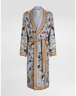 Dolce & Gabbana Shell-Print Silk Twill Robe - White