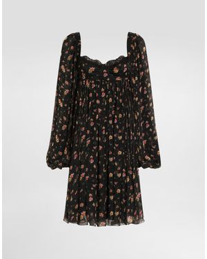 Dolce & Gabbana Small Floral-Print Chiffon Dress - Black