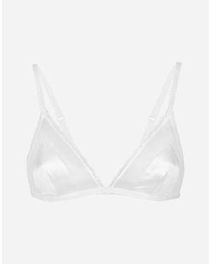 Dolce & Gabbana Silk-Blend Lace-Trim Bra - White
