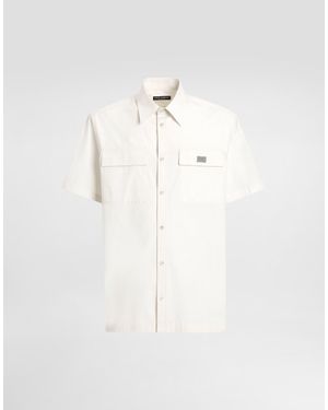 Dolce & Gabbana Hemd Aus Popeline Mit Plakette - Weiß