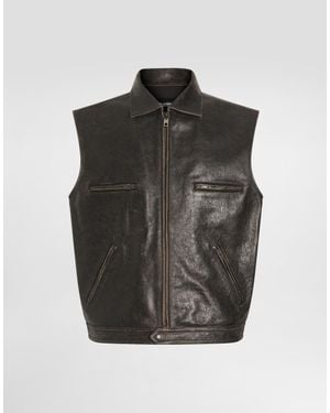 Dolce & Gabbana Zip-Fastening Leather Waistcoat - Black