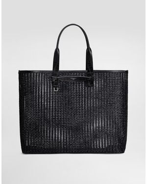 Dolce & Gabbana Woven Mesh And Calfskin Shopper - Black