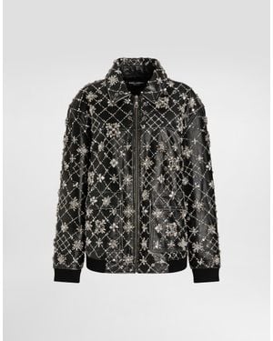 Dolce & Gabbana Vintage Leather Jacket With Embroidery - Black