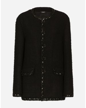 Dolce & Gabbana Single-Breasted Bouclé Jacket - Black