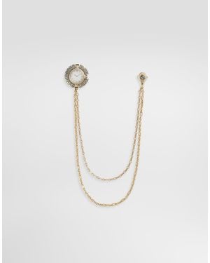 Dolce & Gabbana Watch Brooch With Rhinestones - White