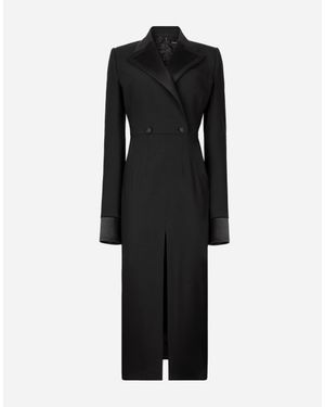 Dolce & Gabbana Woolen Calf-Length Coat Dress - Black