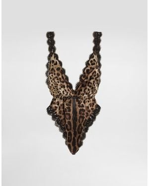 Dolce & Gabbana Body En Satén Con Estampado Leopardo - Multicolor