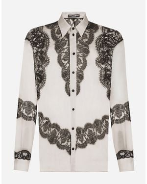 Dolce & Gabbana Sheer Silk Lace-Trim Shirt - Grey