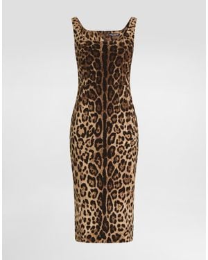 Dolce & Gabbana Vestido En Charmeuse Con Estampado De Leopardo - Metálico