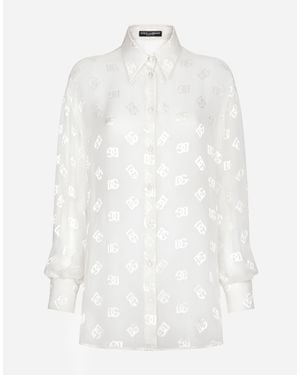 Dolce & Gabbana Dévoré Silk Shirt With Dg Logo - White