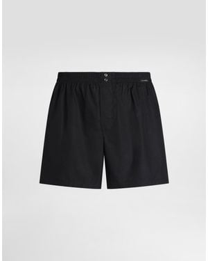 Dolce & Gabbana Logo-Print Poplin Boxer Shorts - Black