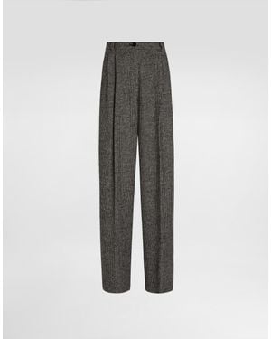 Dolce & Gabbana Pantalon En Laine Mélangée À Imprimé Moucheté - Gris