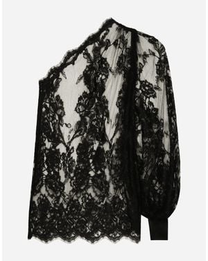 Dolce & Gabbana Chantilly Lace One-Shoulder Blouse - Black