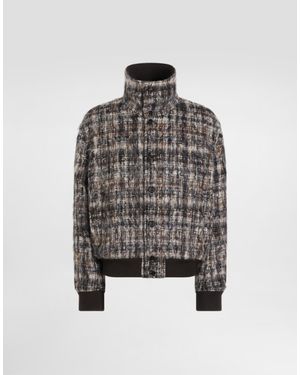 Dolce & Gabbana Mohair Blend Check Bomber Jacket - Grey