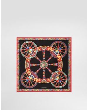 Dolce & Gabbana Foulard 50X50 En Twill De Seda Con Estampado Carretto - Blanco