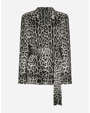 Dolce & Gabbana Leopard- Satin Robe - Black