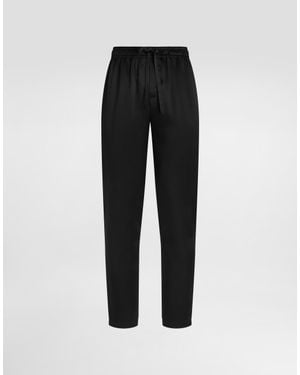 Dolce & Gabbana Silk Pyjama Pants With Logo Embroidery - Black