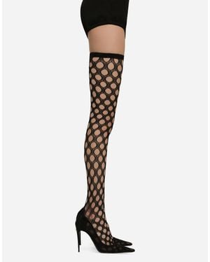 Dolce & Gabbana サイハイブーツ ストレッチメッシュ - ホワイト