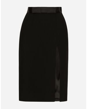 Dolce & Gabbana Dolce & Gabbana Stretch Wool With Satin Waist Pencil Skirt - Black