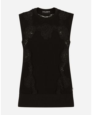 Dolce & Gabbana Pullover Aus Kaschmir Und Seide Mit Intarsien Aus Spitze - Schwarz