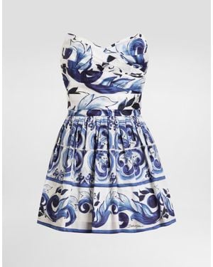 Dolce & Gabbana Dg Exclusive Majolica- Cotton Satin Dress - Blue
