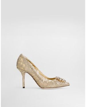 Dolce & Gabbana Lurex Lace Court Shoes With Brooch Detailing - White