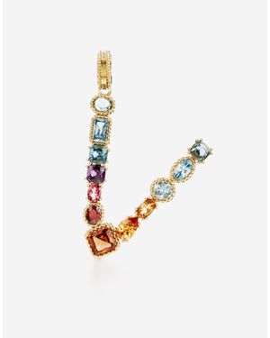 Dolce & Gabbana Charm V Lettering 18Kt And Multicoloured Gems - Blue