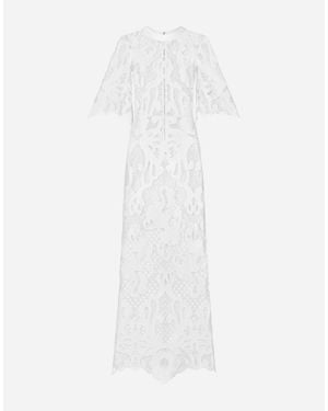 Dolce & Gabbana Long Dress With Openwork Embroidery - White