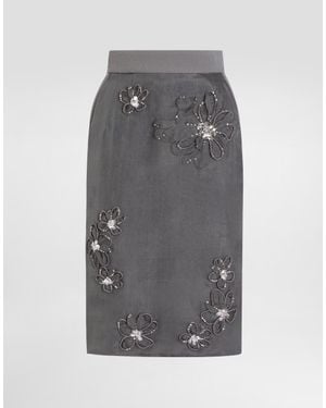Dolce & Gabbana Organza Midi Skirt With Flower Embroidery - Grey
