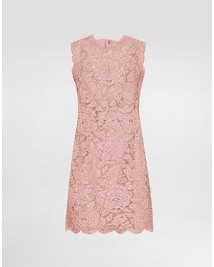 ワンピース DOLCE & GABBANA Woman Dress Pink F6TMMTFU2L8 F0473 Calf-length sheath dress in branded floral cordonetto lace
