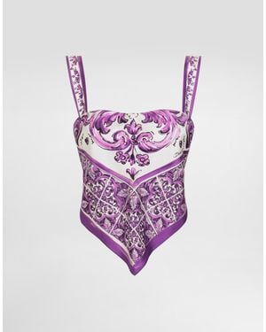 Dolce & Gabbana Majolica-Print Silk Top - Purple