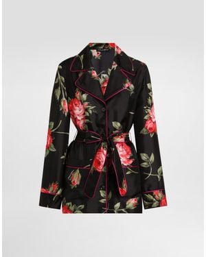 Dolce & Gabbana Rose Bouquet-Print Vanity Twill Shirt - Black