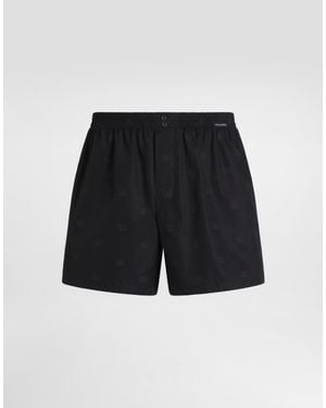 Dolce & Gabbana Logo-Print Poplin Boxer Shorts - Black