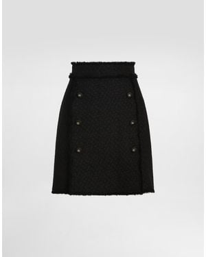 Dolce & Gabbana Short Raschel Tweed Skirt With Decorative Dg Logo Buttons - Black