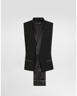 Dolce & Gabbana Satin-Lapel Sleeveless Vest - Black