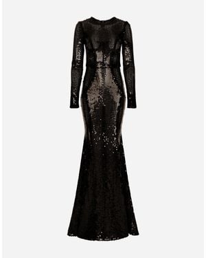 Dolce & Gabbana Long Sequined Dress With Corset Detailing - Black